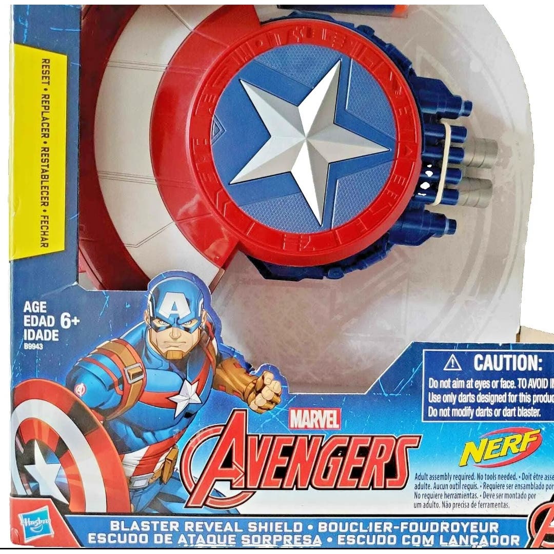 Captain America Marvel Avengers Foam Dart Push Blaster Reveal Shield 6+ - NIB