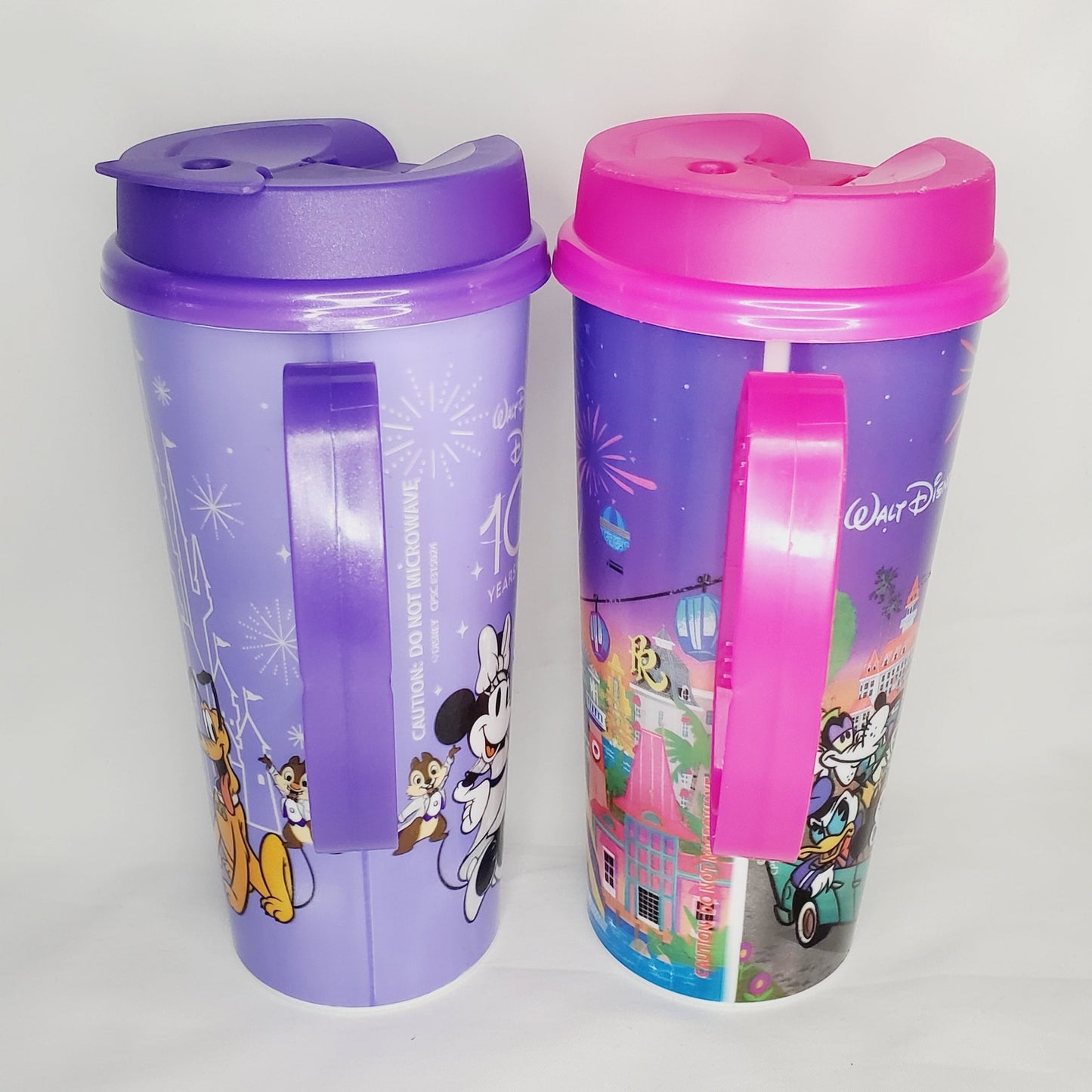 Disney World 100-year Celebration Refillable Travel Mugs w/ Lids & Handles-NWOT