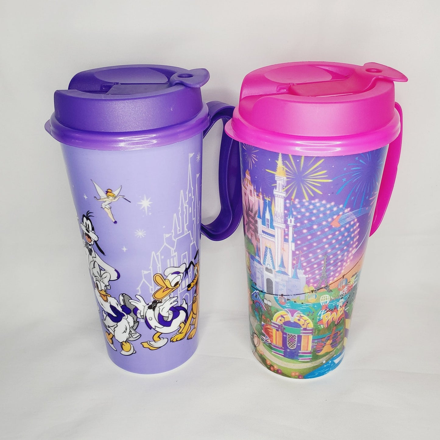 Disney World 100-year Celebration Refillable Travel Mugs w/ Lids & Handles-NWOT