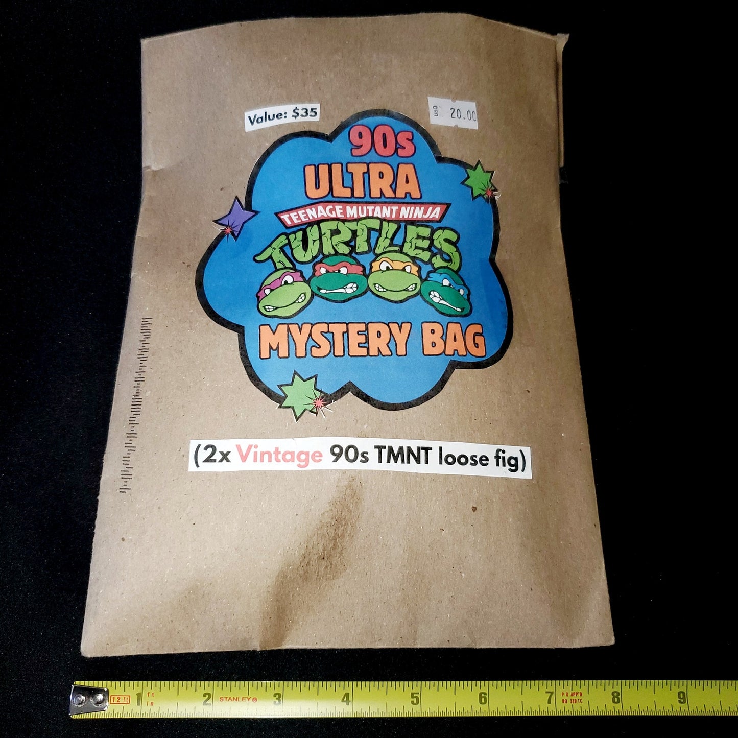 '90s TMNT Mystery Bag. 2x Vintage TMNT Loose Figs + BONUS McD's Mystery Toy