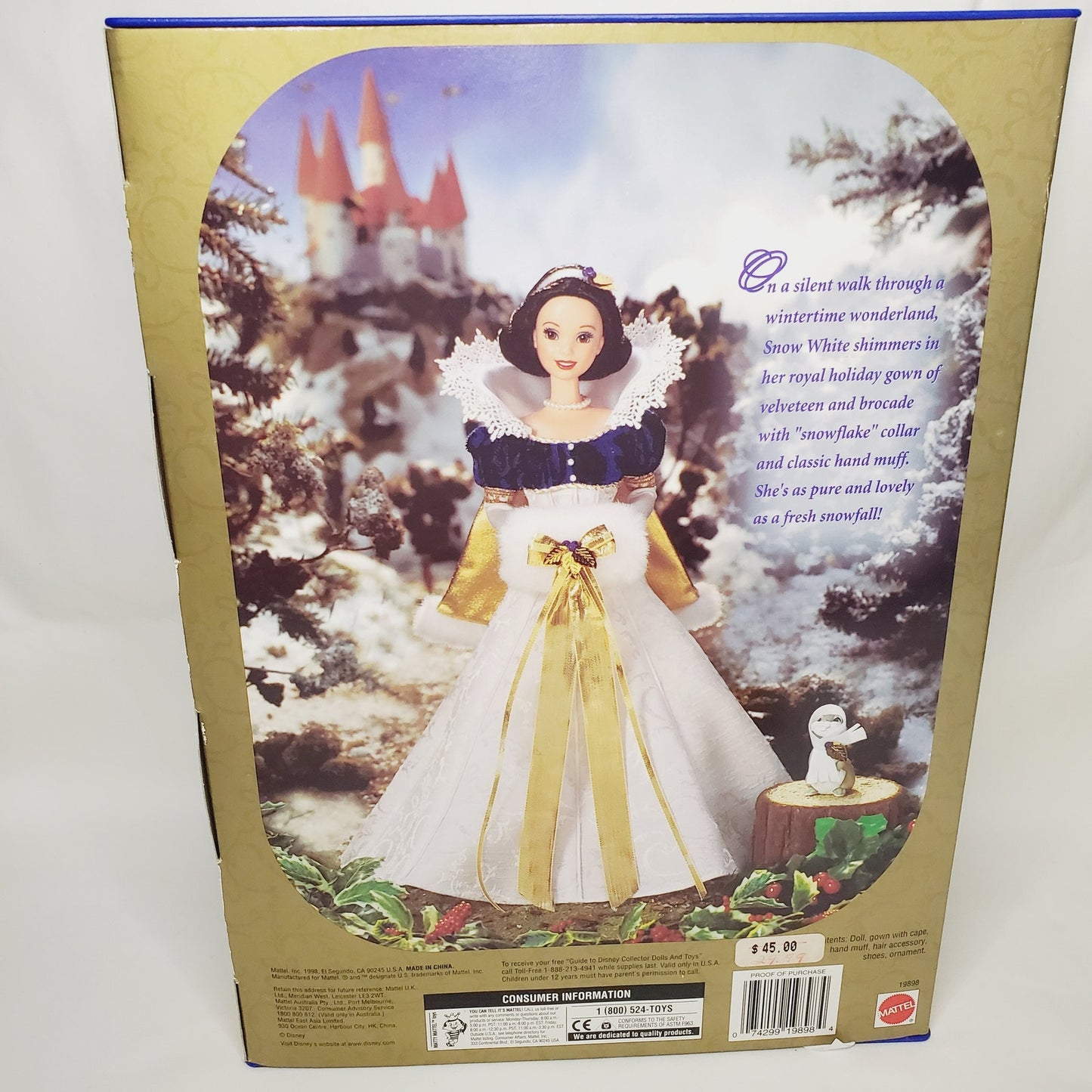 '98 Vintage  Disney Snow White Holiday Princess Collection Barbie Doll Mattel - NIB