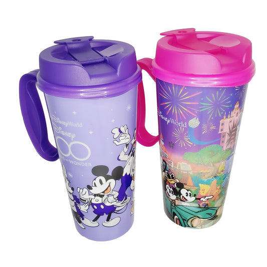 Disney World 100-year Celebration Refillable Travel Mugs w/ Lids & Handles-NWOT