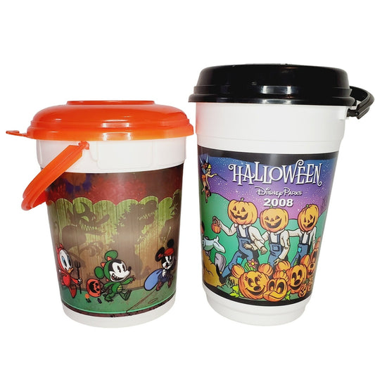 Disney Parks Vintage Halloween Candy Buckets x2 w/ matching lids & handles - LNew