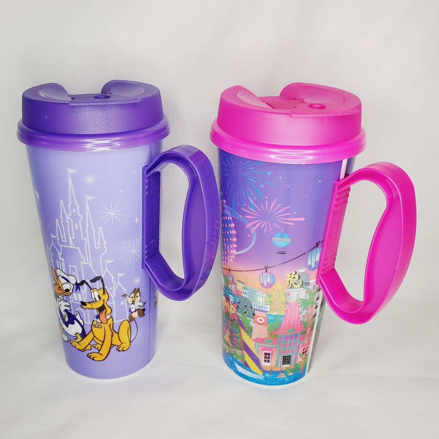 Disney World 100-year Celebration Refillable Travel Mugs w/ Lids & Handles-NWOT