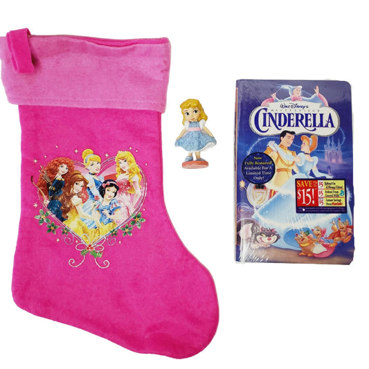 Disney Cinderella Masterpiece Collection VHS. Mini Cinderella Fig. Stocking - NIP(Sealed)