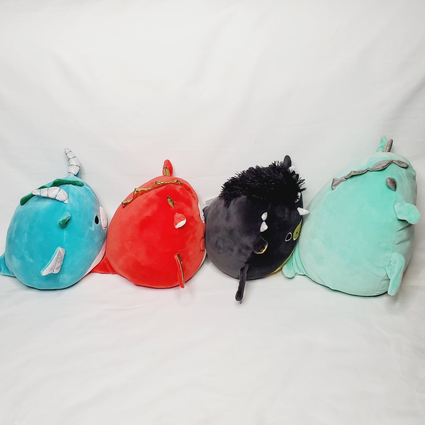 4 Dragon Squishmallows: Luxmen, Baiden, Avrill, Miles. Stuffed Animals. Plushies