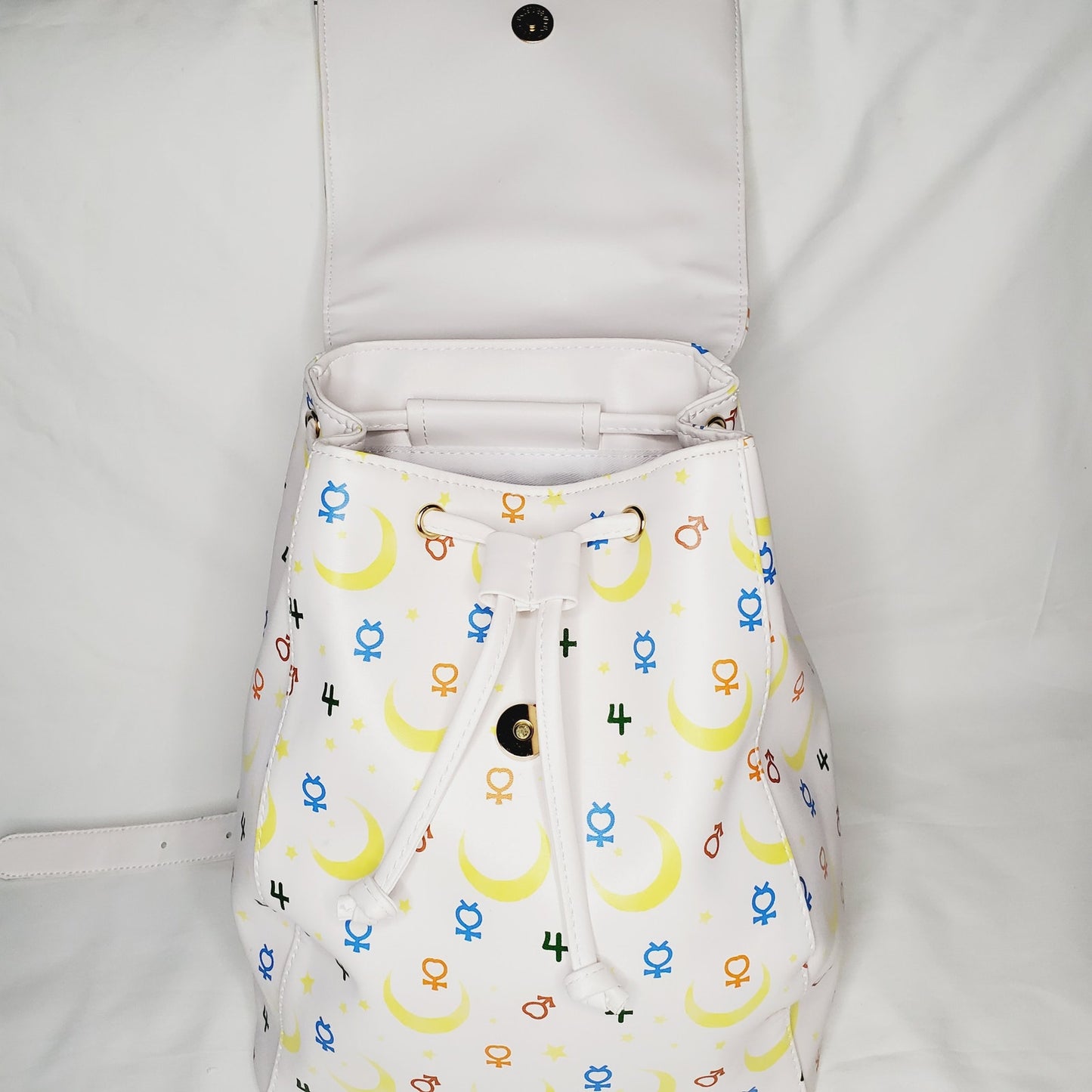 Large Sailor Moon White Backpack Purse. Unused. Toei Animation 13"×10"×6" - NWOT