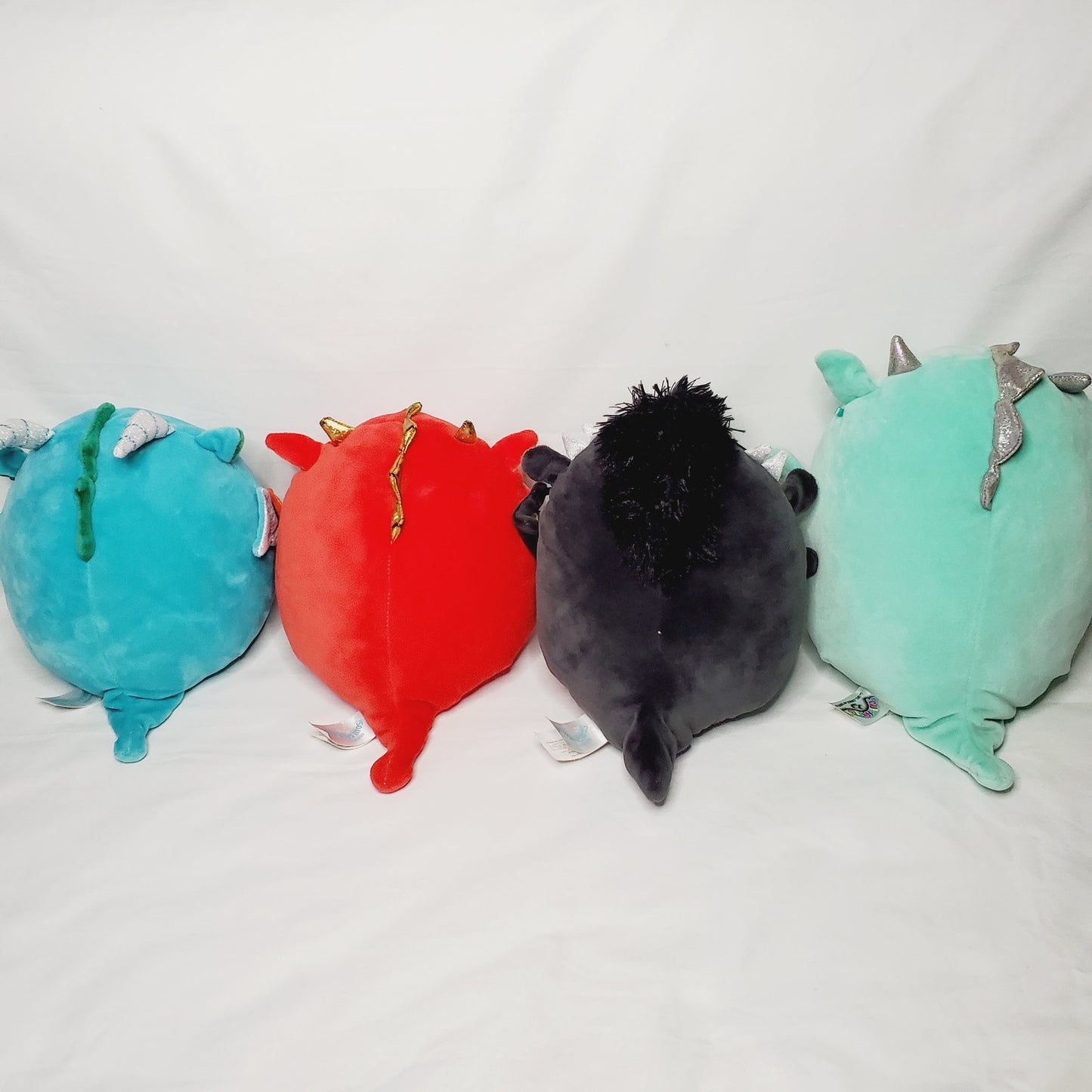 4 Dragon Squishmallows: Luxmen, Baiden, Avrill, Miles. Stuffed Animals. Plushies