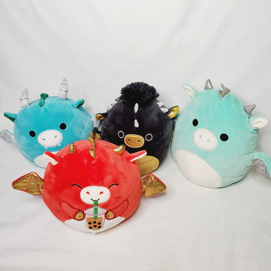 4 Dragon Squishmallows: Luxmen, Baiden, Avrill, Miles. Stuffed Animals. Plushies