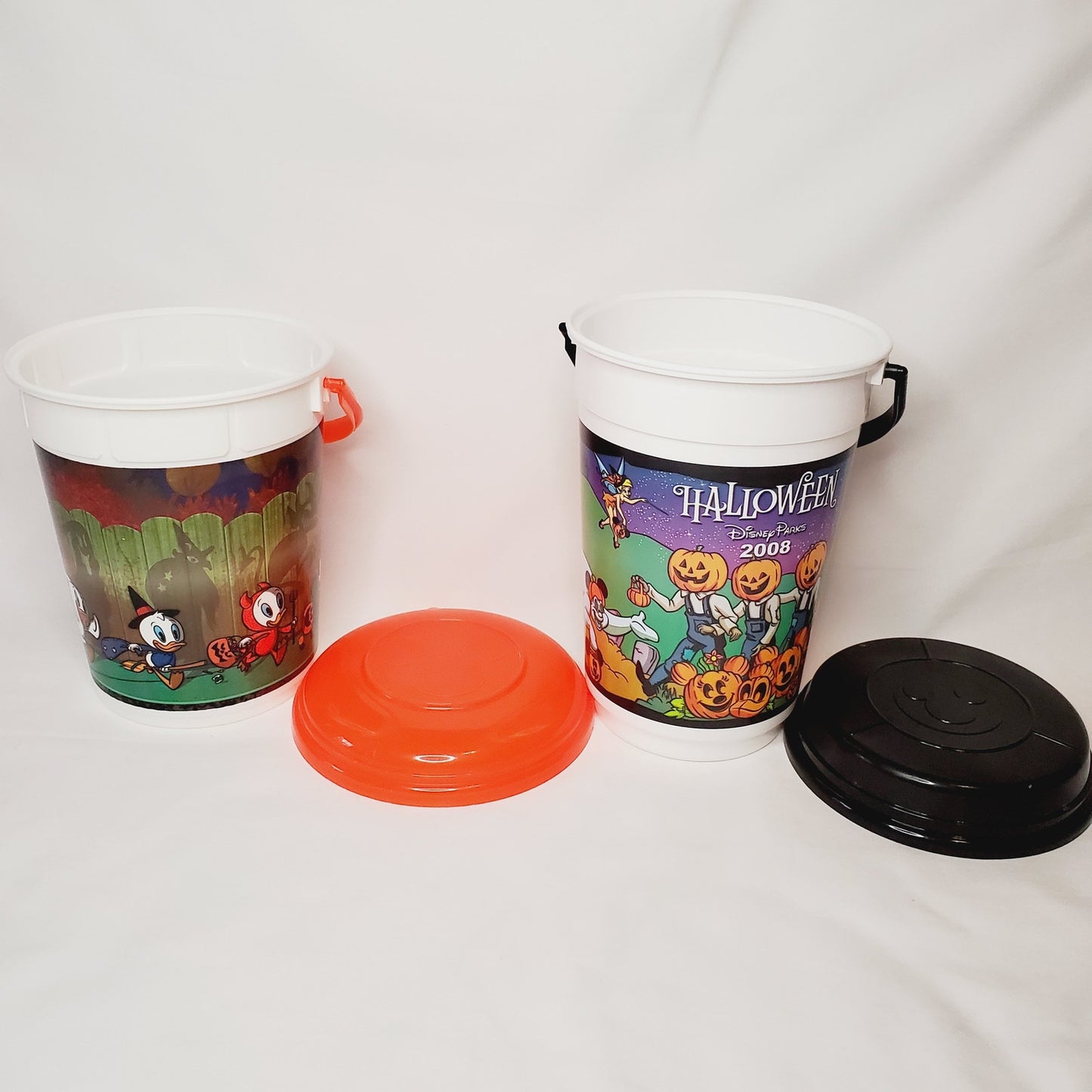 Disney Parks Vintage Halloween Candy Buckets x2 w/ matching lids & handles - LNew