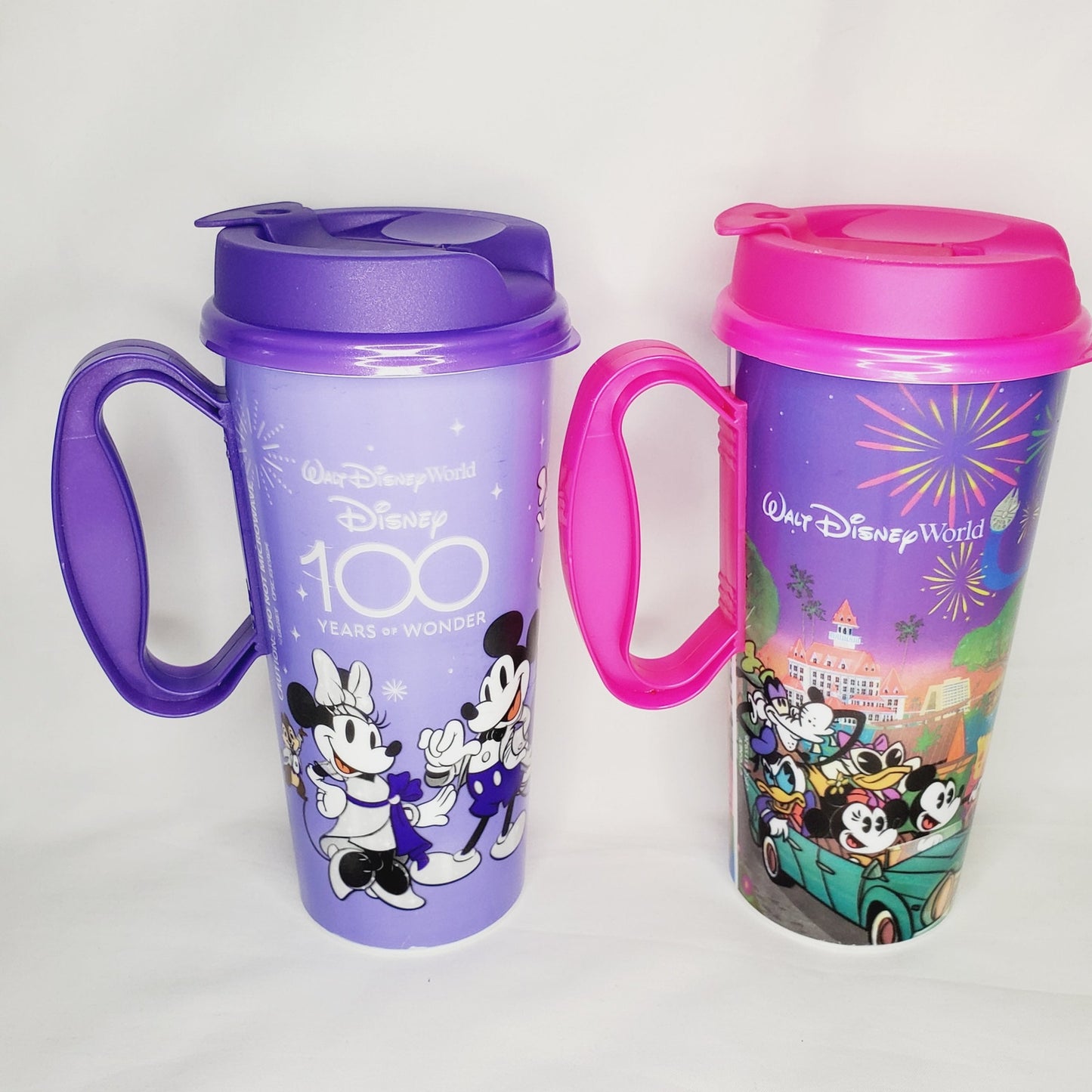 Disney World 100-year Celebration Refillable Travel Mugs w/ Lids & Handles-NWOT