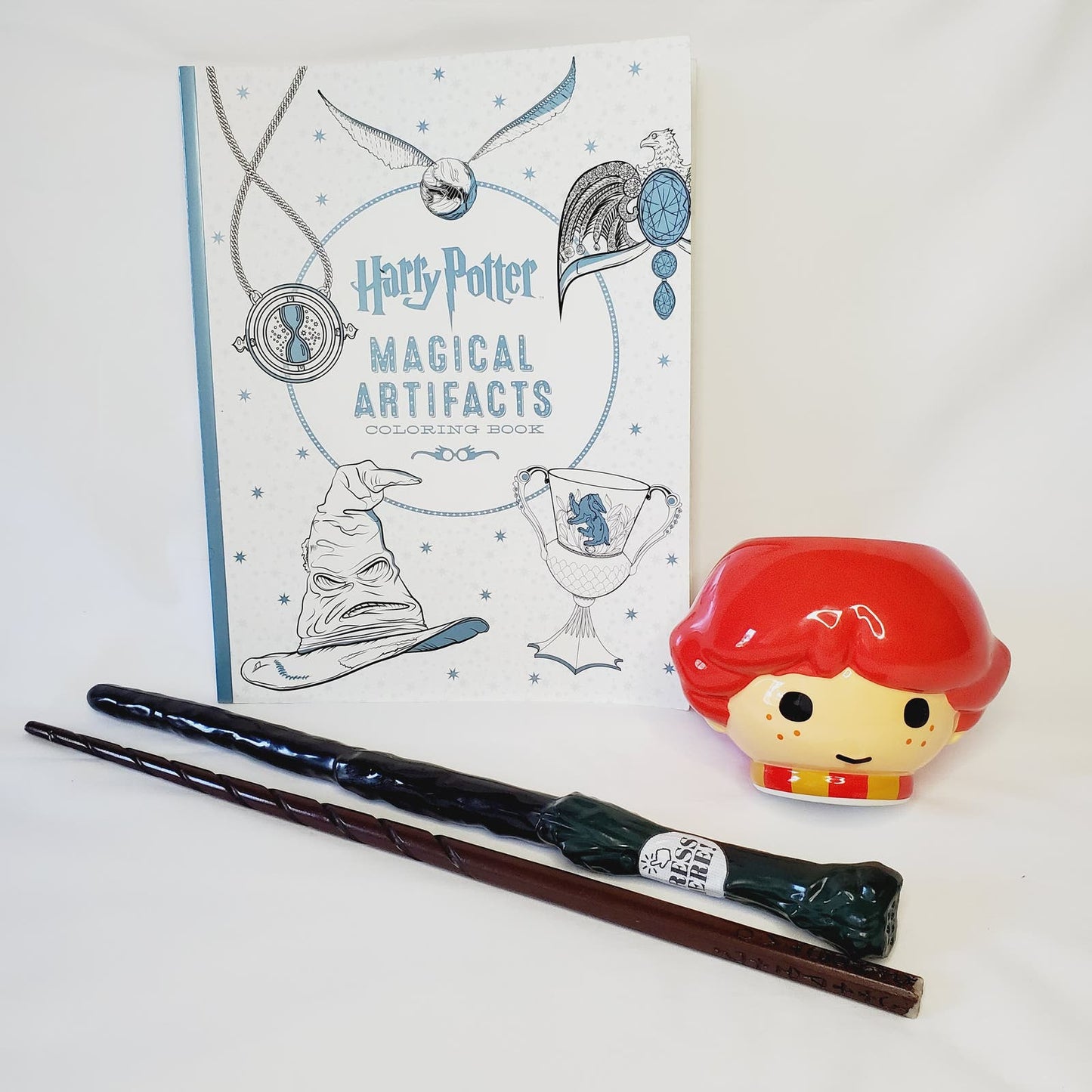 Harry Potter Bundle. Universal HP Wands, Ron Ceramic Mug, Magical Coloring Book