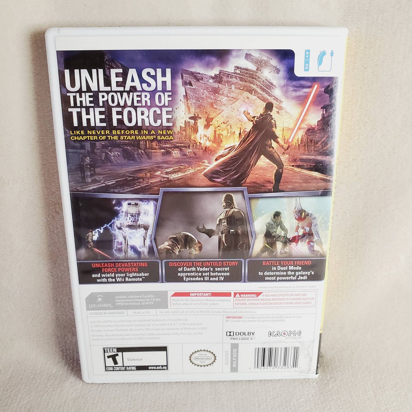 Star Wars the Force Unleashed Wii LucasArts Teen 2008 Nintendo - Complete & Tested