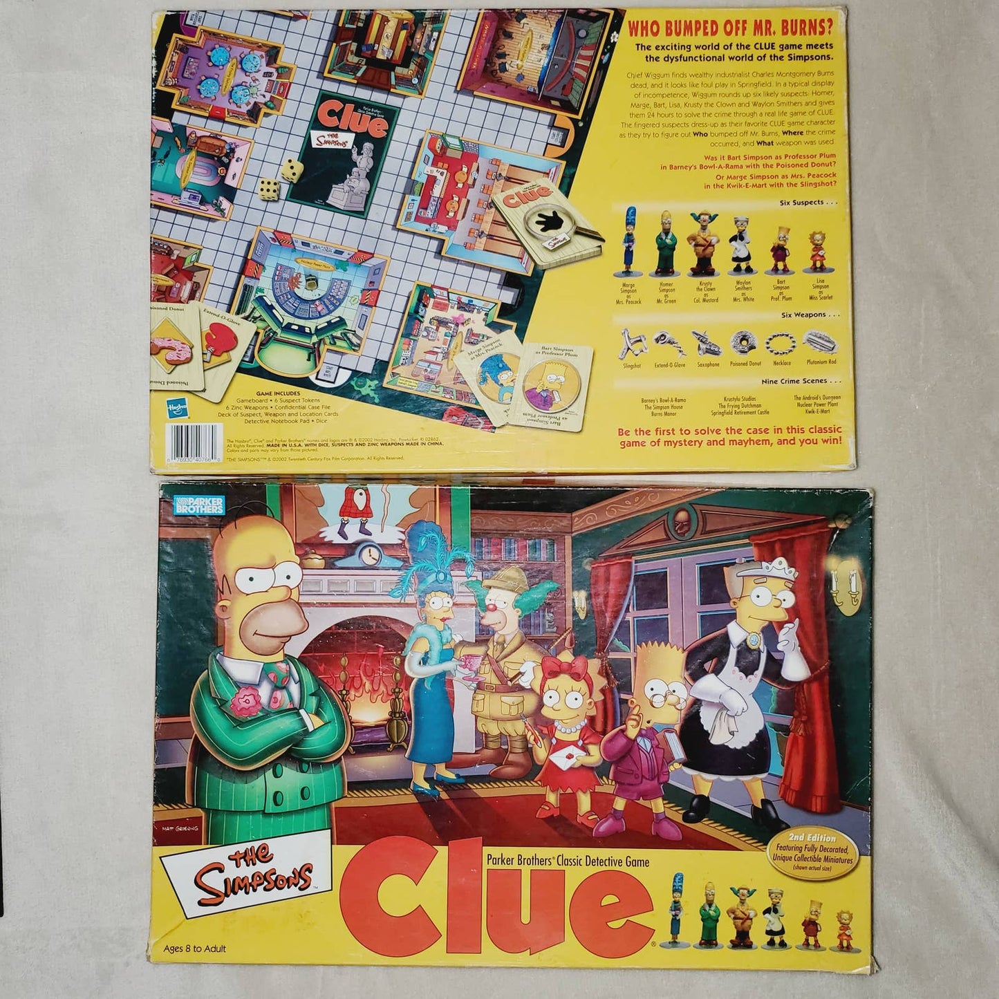 Simpsons 2002 Hasbro Clue Parker Bros Detective Boardgame. Special Edition.